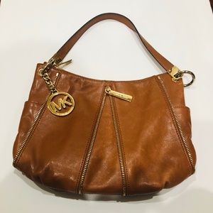 Michael Kors Brown Leather Bag with Side Pockets